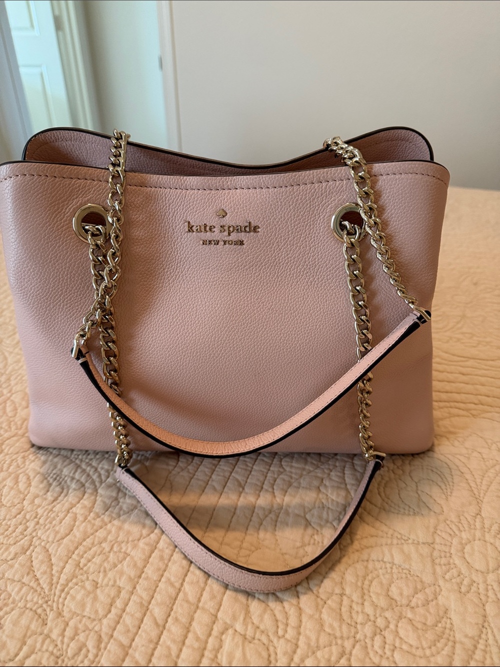 kate spade Blush Pink Pebbled Leather Shoulder Bag with Gold Chain